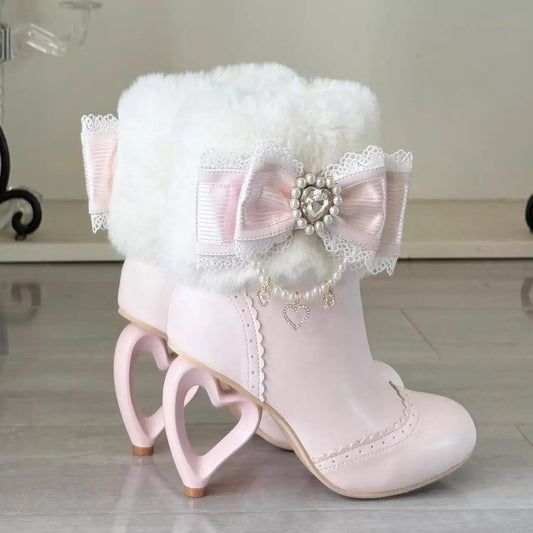 Bow Heart-shaped with Pearl Jewelry Boots