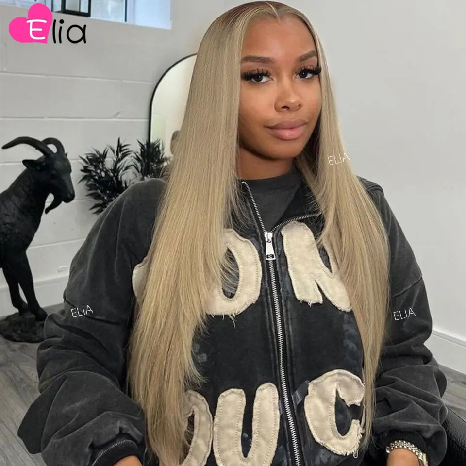 Brown Roots Blonde Colored Hair Wig