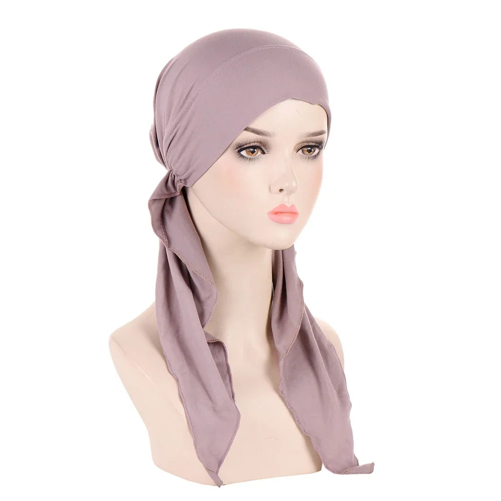 Shiny Glitter Elastic Solid Color Pre-Tied Hijabs Wrap Head Scarf Muslim Turban Bonnet for Women Inner Hat Turbantes Caps Mujer