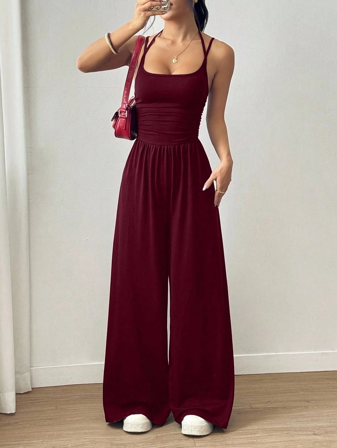 Pleated Loose Straight Leg Jumpsuit