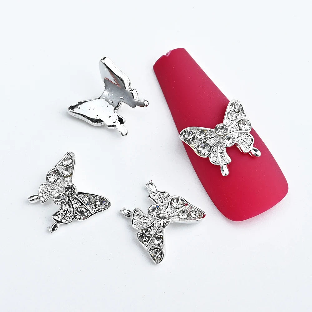 10Pcs Fairy Pink Zircon Nail Art 3D Charms Jewelry Butterfly Shaped Nail Crystal Alloy Decals 11*9mm Rhinestone Nail Decoration*