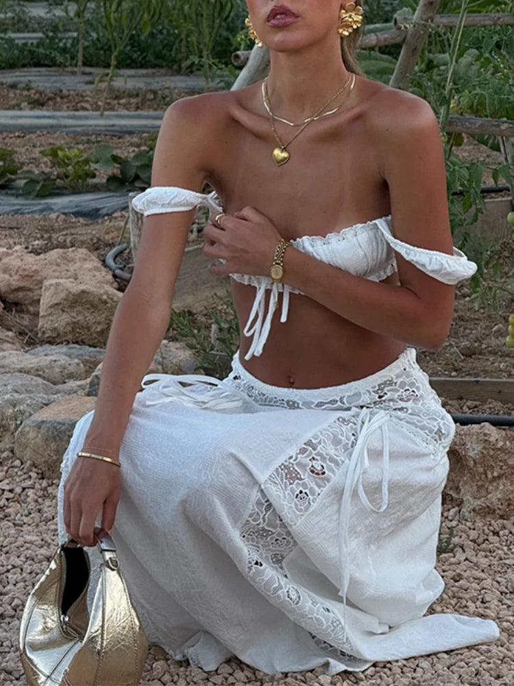 Hollow Out Halter Crop Tops & Half Skirt Set