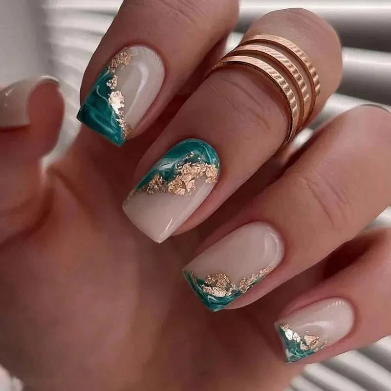 24 PCs Short French Minimalist Smudged Nails