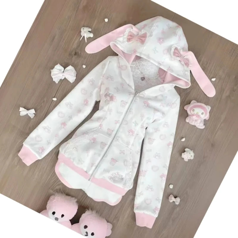 Cartoon Rabbit Print Hoodie