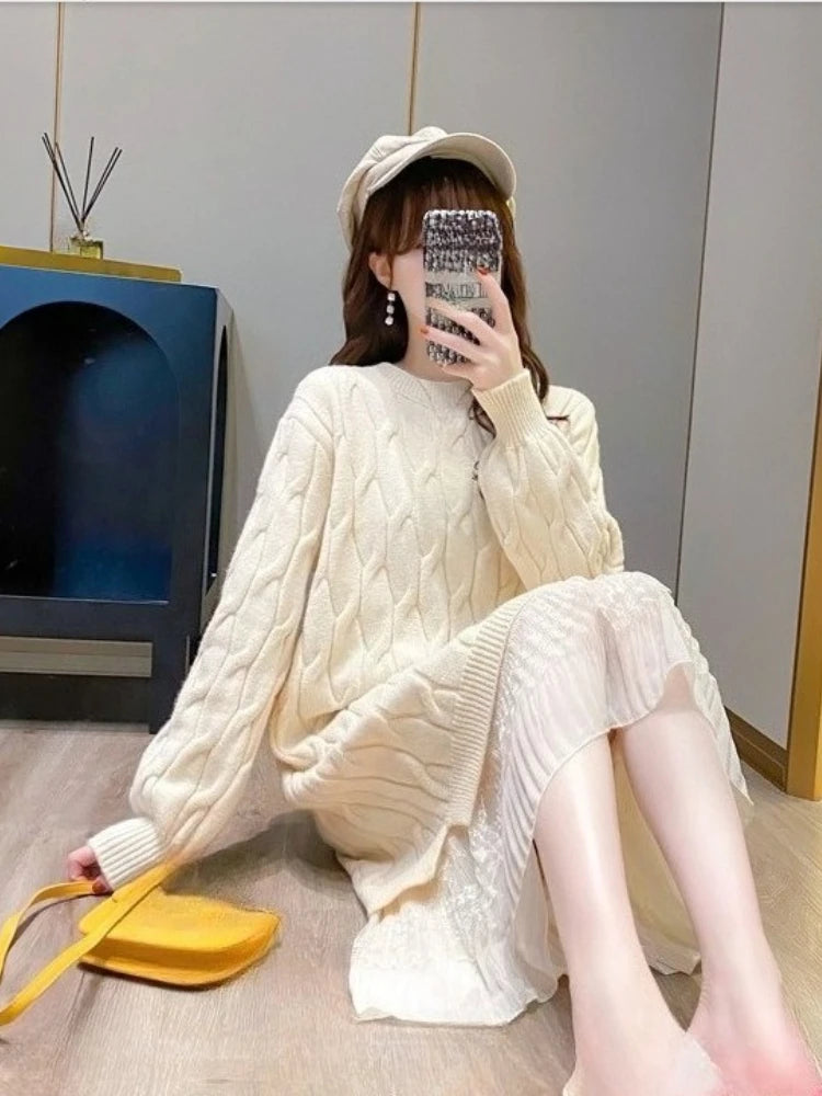 Round Neck Knitted Sweater Dress