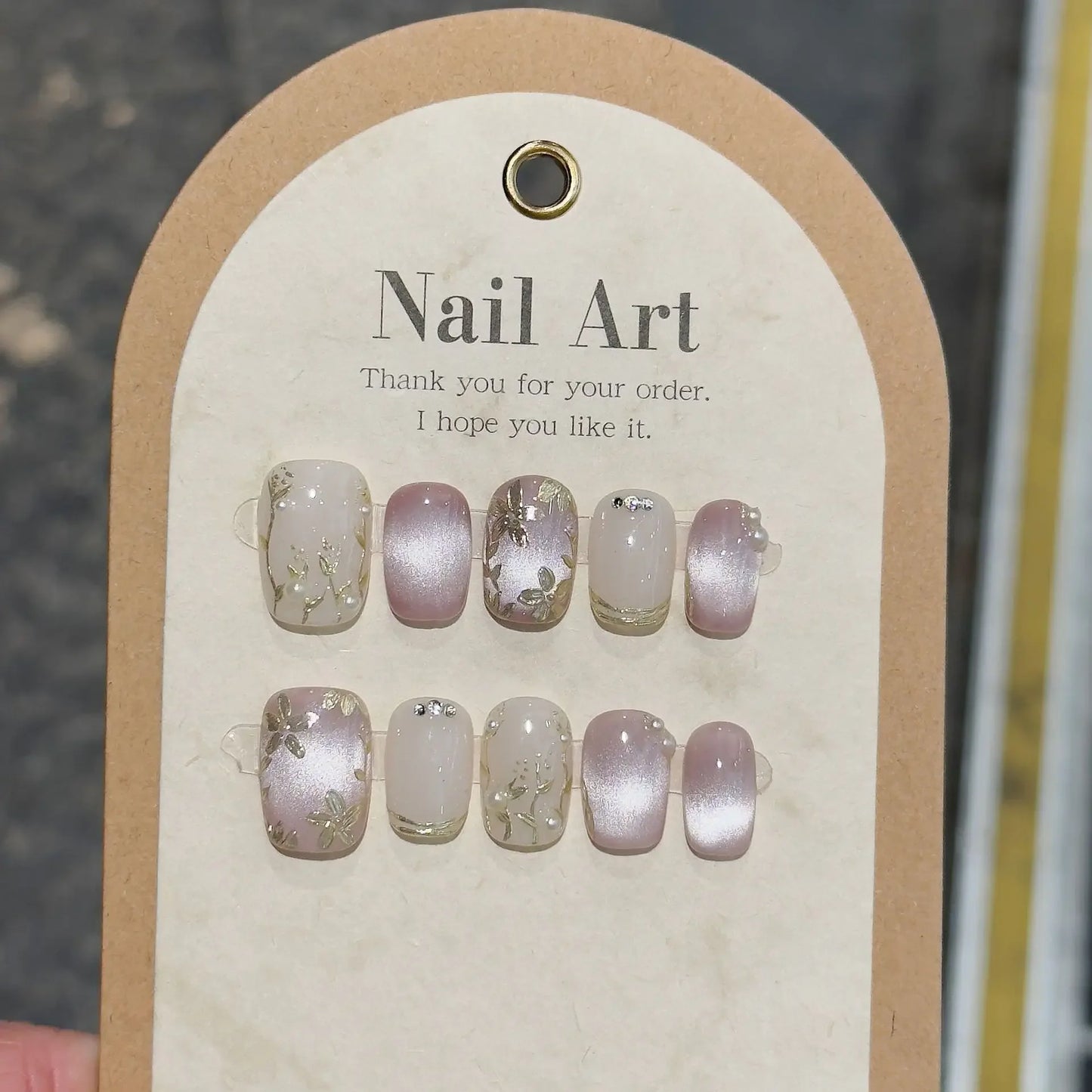 10pc Blue Cat Eye Handmade Press on Nails Flower Fake Nails False Nails Artificial Nail Wearable Detachable Nail Tips Art Uñas