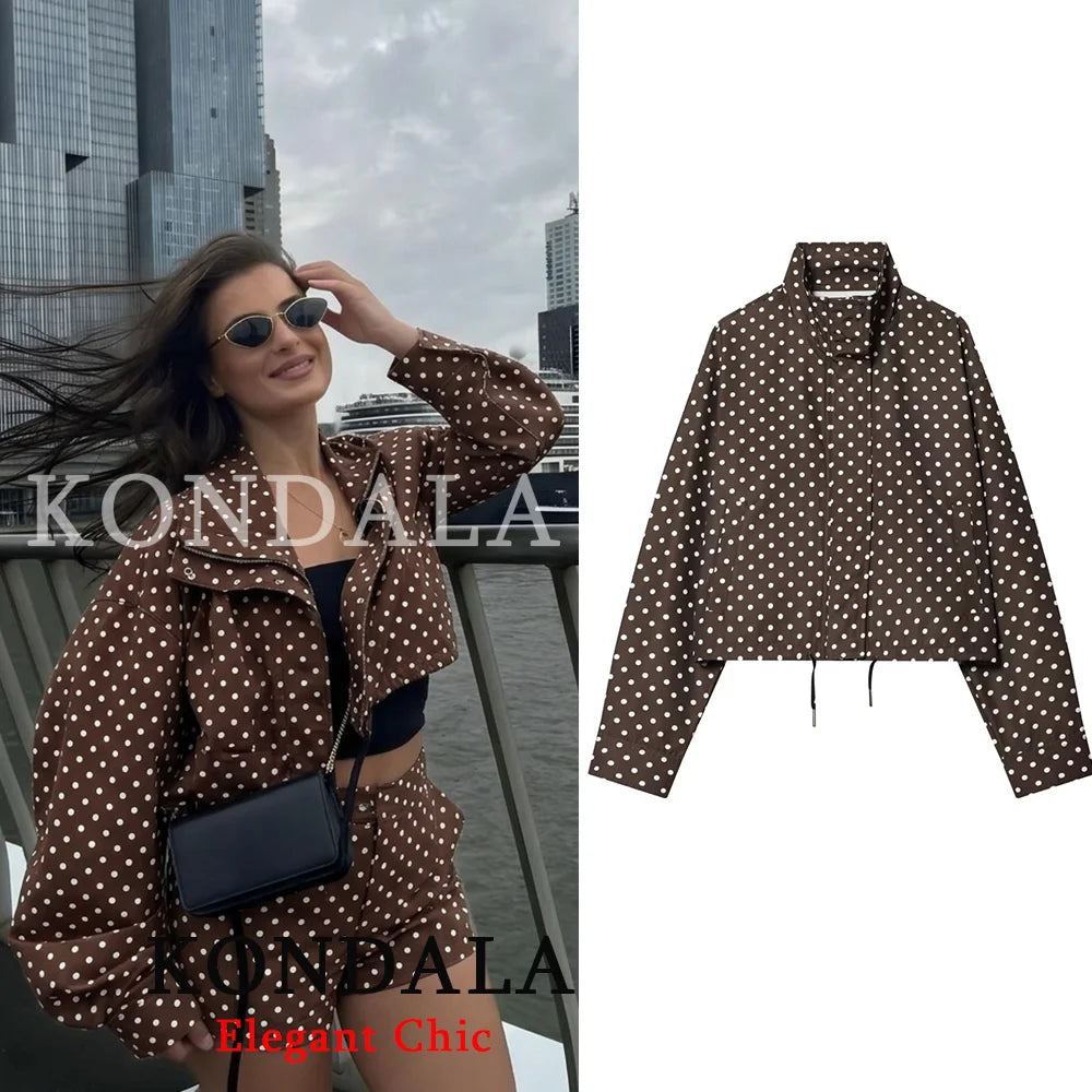 Polka Dot Jacket Stand-up Collar Bubble Yarn Loose Jacket