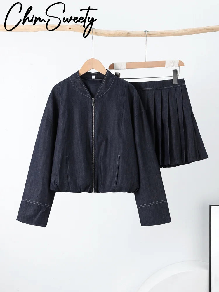Denim Coat Mini Skirt Set