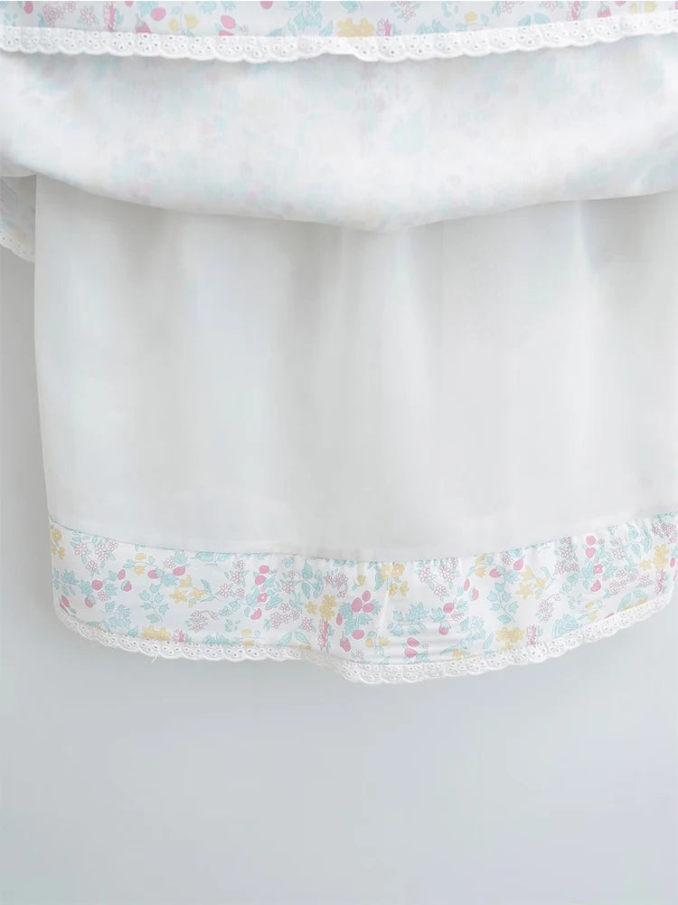 YENKYE Lace Trim Floral Print Sling Dress