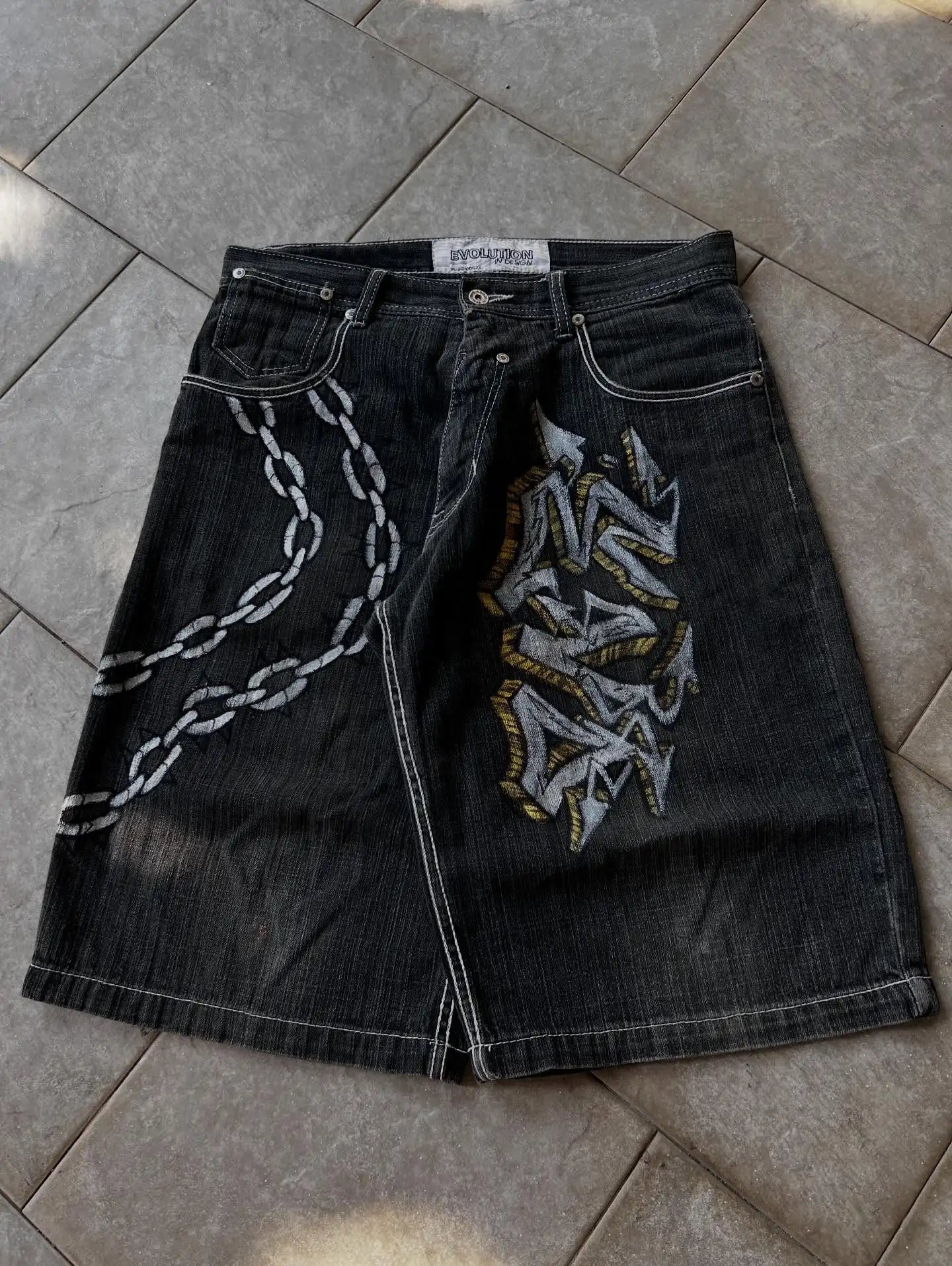 Pattern Denim Shorts