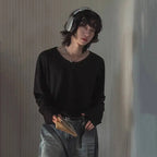 Round Collar Solid Color Casual Tee