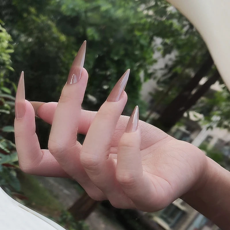 24pcs Extra Long Stiletto French Style Fake Nails