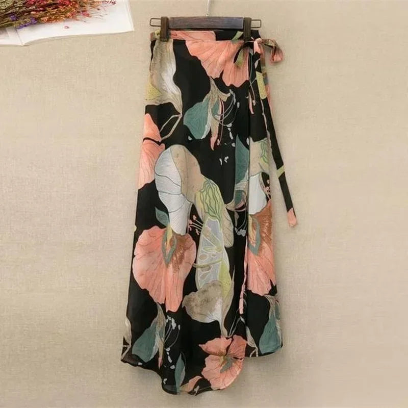 High Waisted Lace-Up Wrap Midi Skirt
