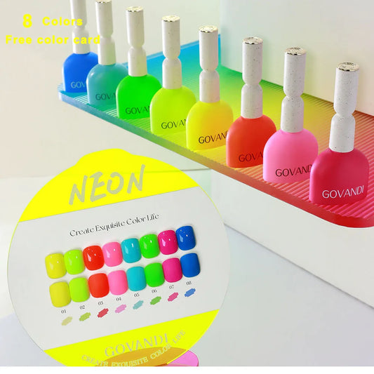 8pcs/set High-end Gel Nail Polish Set With Display Vernish Summer Neon Semi Permanent UV Gel Nail Art Manicure For Nails 15ml
