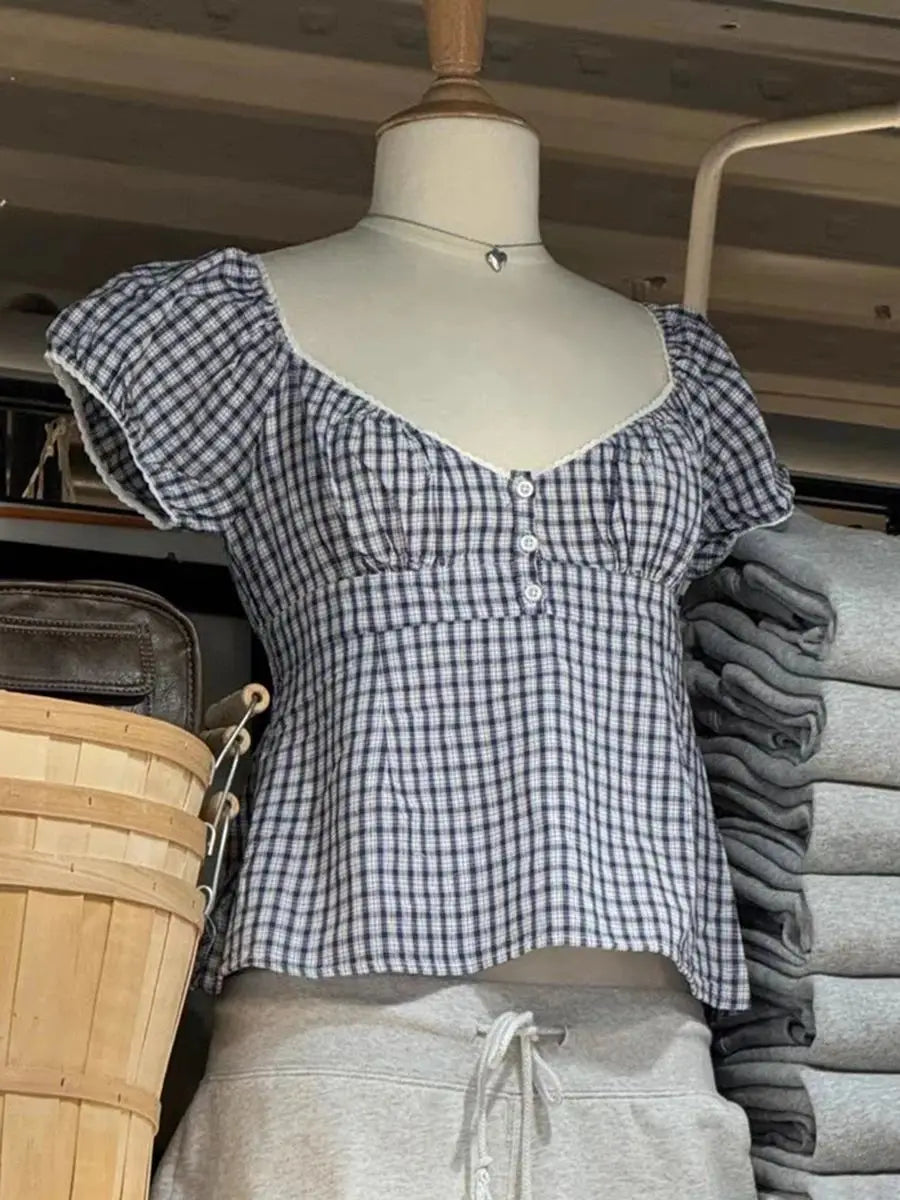 Gingham Puff Sleeve Top