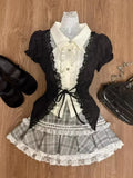 Lace Bow Slim Crop Tops + High Waist Mini Skirt Set