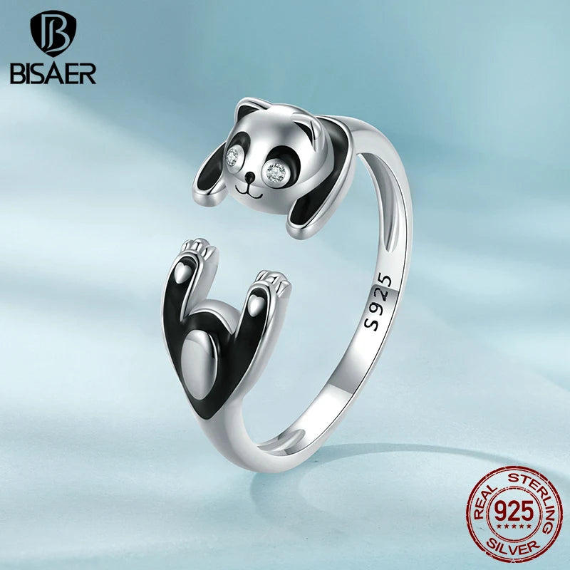 925 Sterling Silver Cute Panda Open Ring