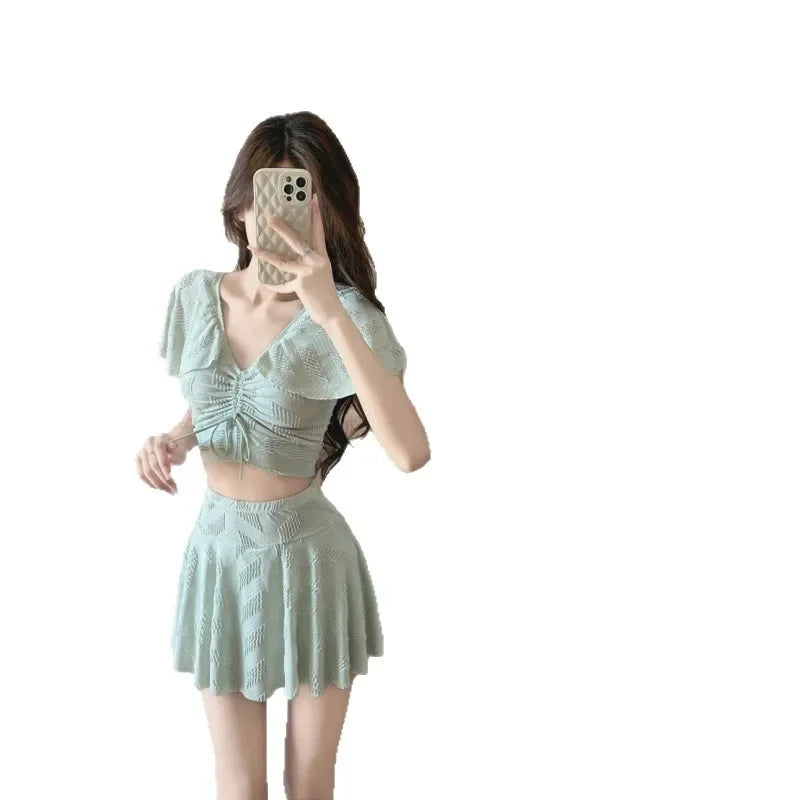 Gathered Swimwear INS Separate Skirt Bikini Set