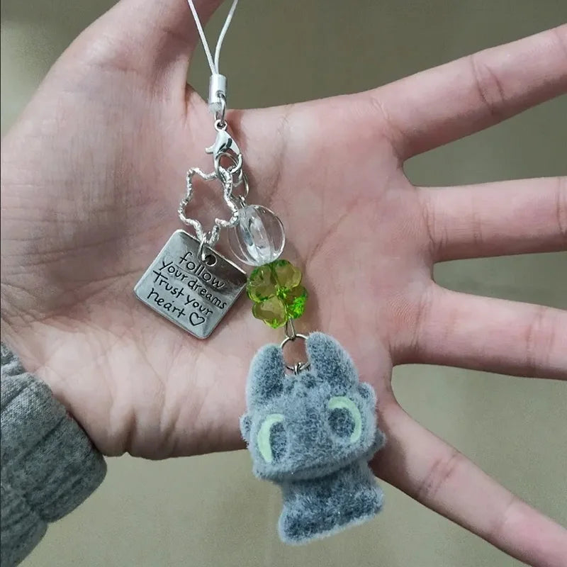 Cute Potdemiel Toothless And Light Fury Flocked Plush Cartoon Bag Pendant Keychain Decoration Doll Trendy Toys Surprise Gifts