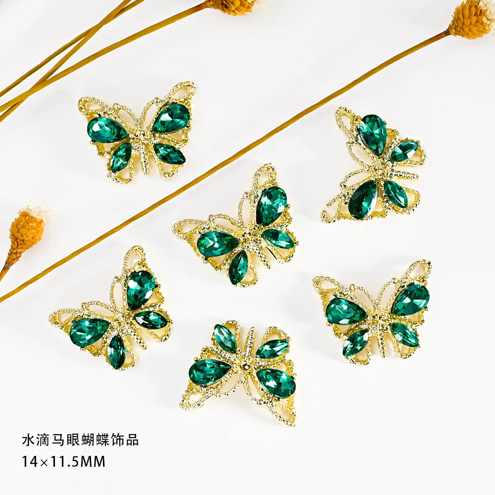 10Pcs Fairy Pink Zircon Nail Art 3D Charms Jewelry Butterfly Shaped Nail Crystal Alloy Decals 11*9mm Rhinestone Nail Decoration*