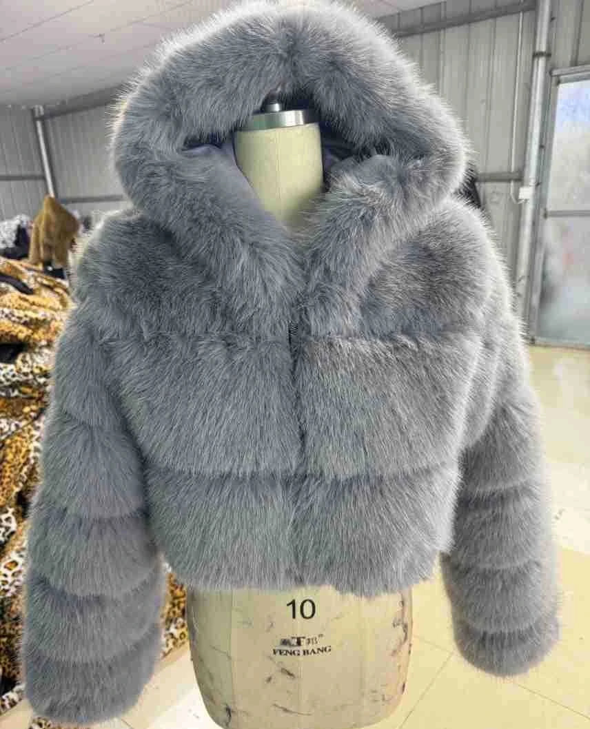 Women Faux Fox Fur Coats Short Work Fur Jackets Spliced Hooded Long Sleeves Thick Warm Fur Loose Y2k Casual 2025 Autumn Winter