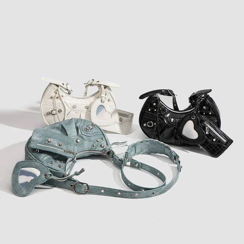 Croc-Embossed Biker Shoulder Bag