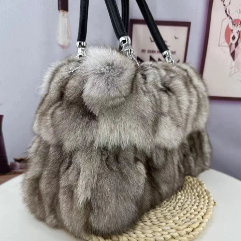 Natural Fox Fur Clutch Bag