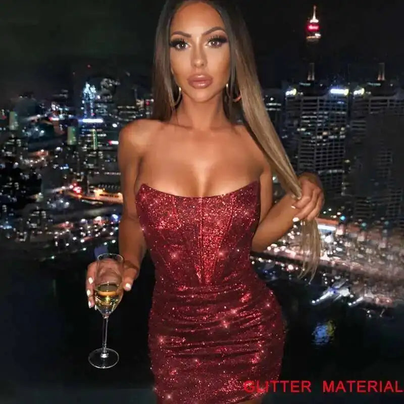 Giyu Bodycon Glitter Strapless Mini Dress