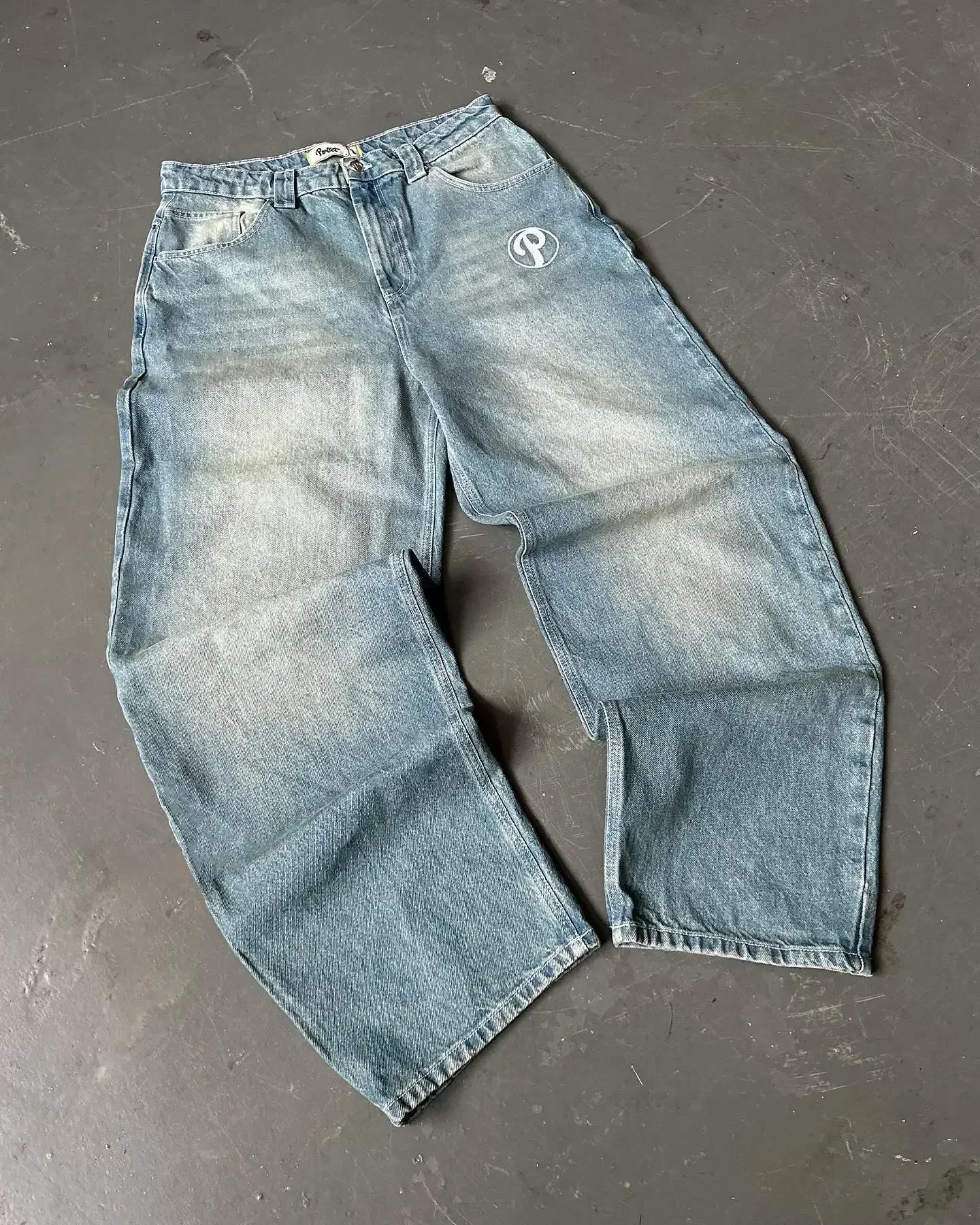 Denim Embroidery Pocket Wide Jeans