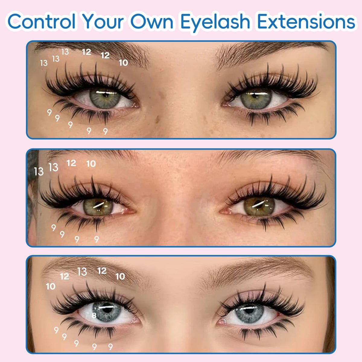10 Rows of 200 Clusters of Self-Adhesive False Eyelashes, Makeup Eyelashes, Extending Soft Eyelashes, 9-13mm (MIX)