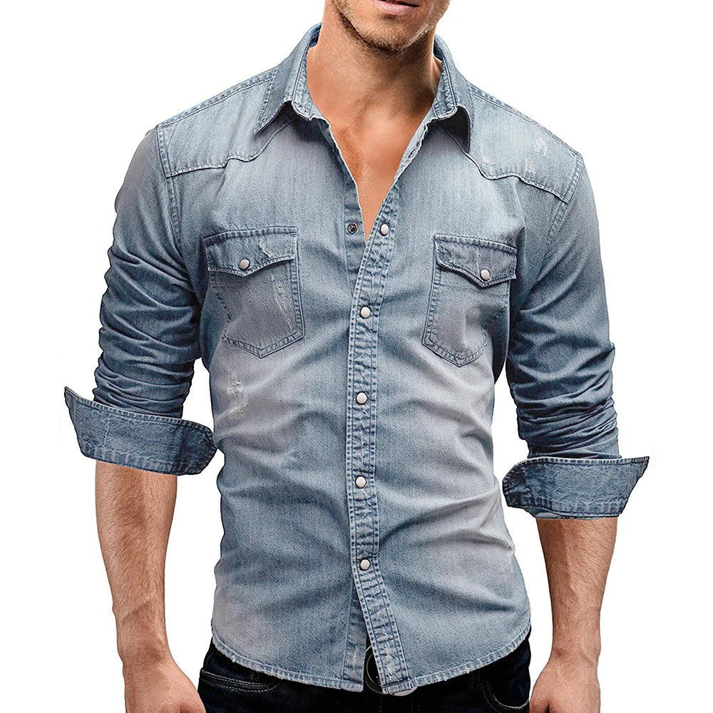 Solid Turn Down Collar Full Sleeve Single Breasted Simple Slim Fit Button Shirt