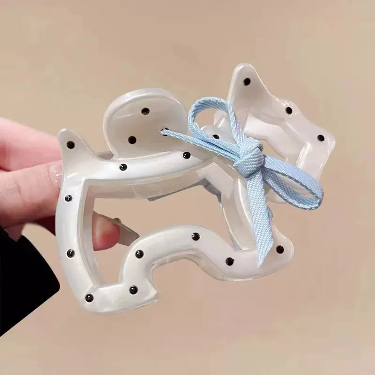 1pc bowknot polka dot dog claw clip, cute girl half-up bun shark hair clip, high-end hair accessory headwear
