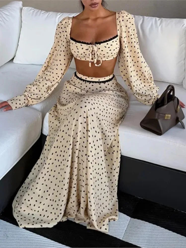 Fansumgo Cover-up Crop Tops And Maxi Skirt Set