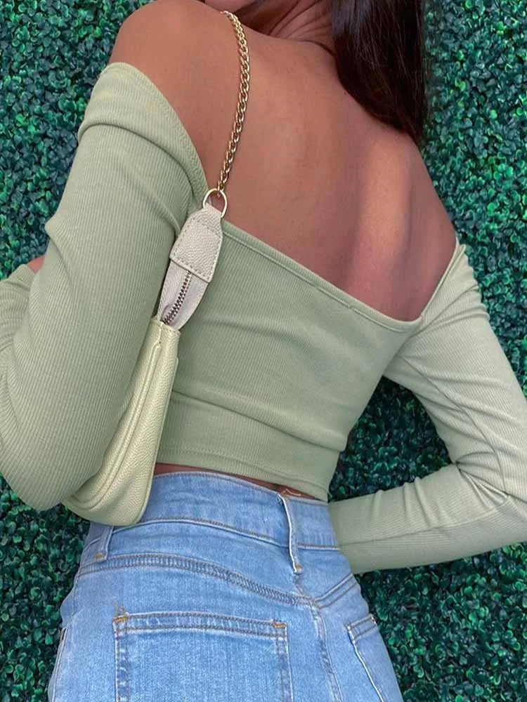 Hollow-Out Heart V-neck Long Sleeve Crop Top