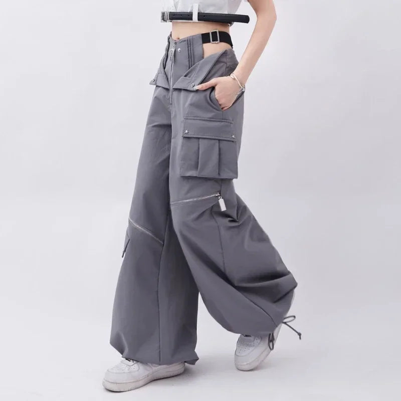 Star-Zipper Wide-Leg Pants
