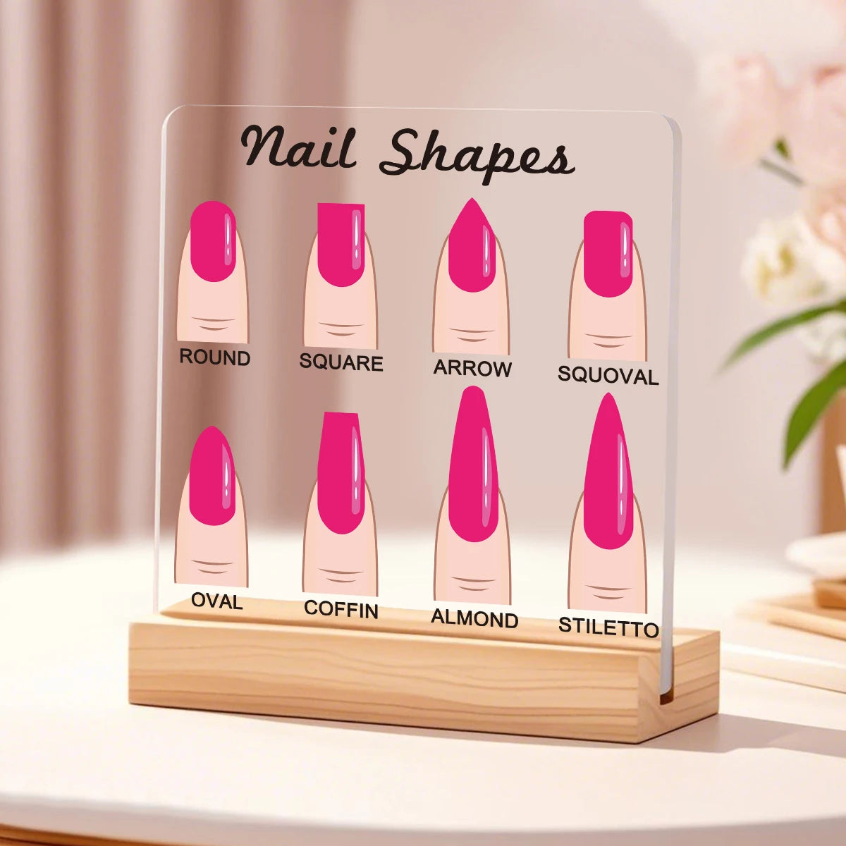 Hot pink Nail Shapes Display Board Transparent Acrylic Nails Art Prop Desktop Nail Art Works Show Board