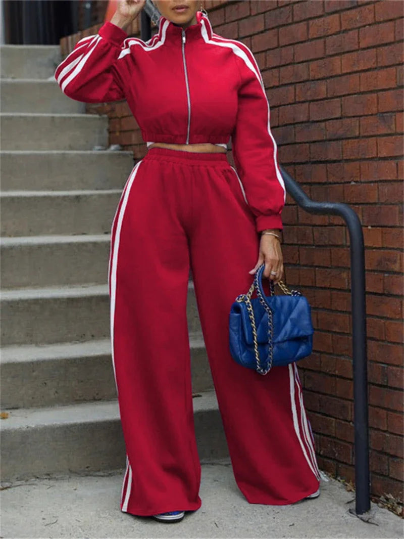 Side Stripe Crop Top + Pant Set