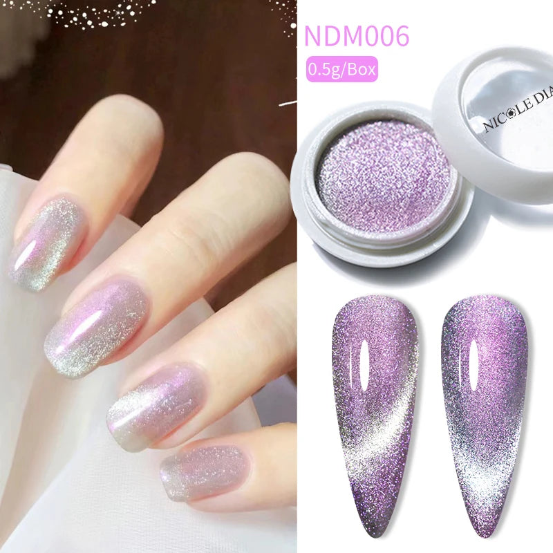 Water Light Purple Cat Magnetic Nail Powder Glitter Cat Magnet Effect Metallic Nail Pigment Dust Nail Art Supplies Decoration