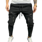 Solid Color Drawstring Casual Multi Zippers Pockets Trousers