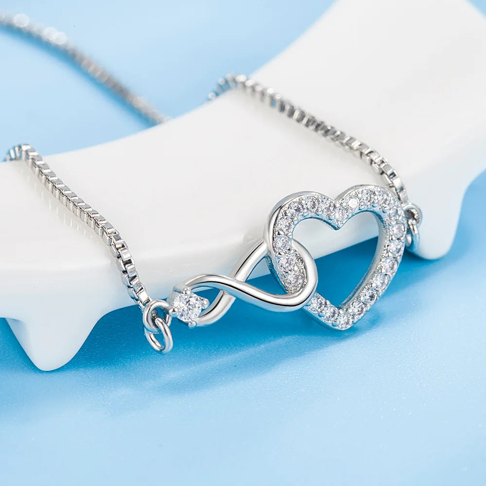 925 Sterling Silver Heart Zircon Bracelet