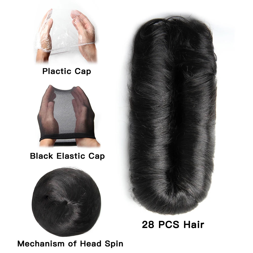 28pcs/Lot Human Hair Extensions Indian Raw Human Hair Bundles with Closures 1B 99J 30 4 Colored Bundles