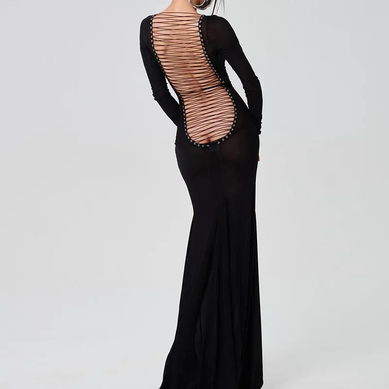 See Through Sheer Slim Bodycon Maxi Dress