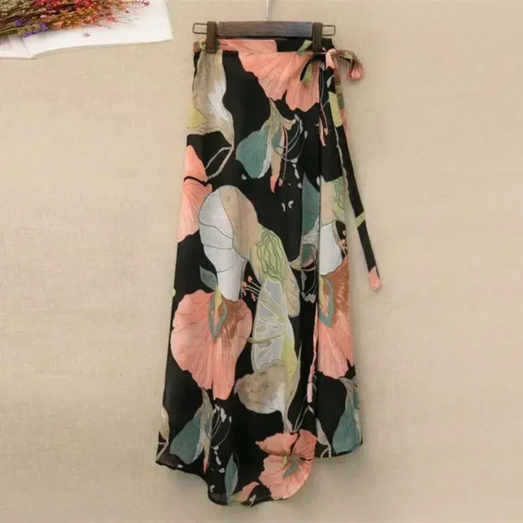 High Waisted Lace-Up Wrap Midi Skirt