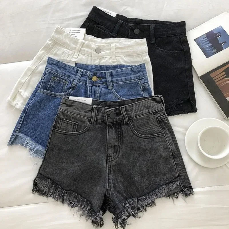 High Waist Raw Hem Denim Shorts