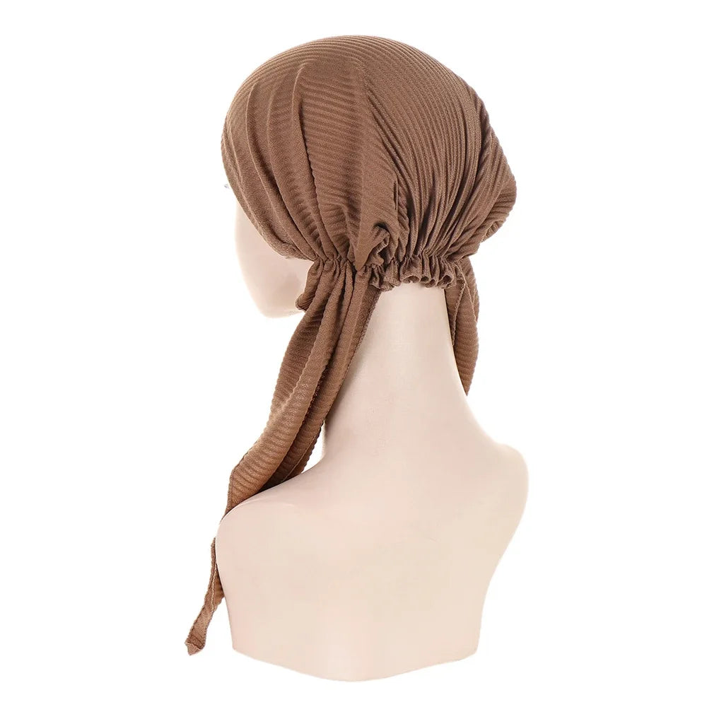 Shiny Glitter Elastic Solid Color Pre-Tied Hijabs Wrap Head Scarf Muslim Turban Bonnet for Women Inner Hat Turbantes Caps Mujer