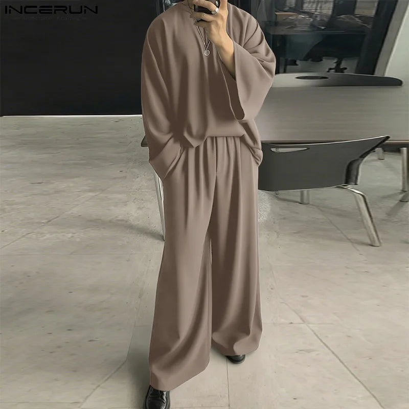 Solid Color O-neck Long Sleeve T Shirt & Pants Set