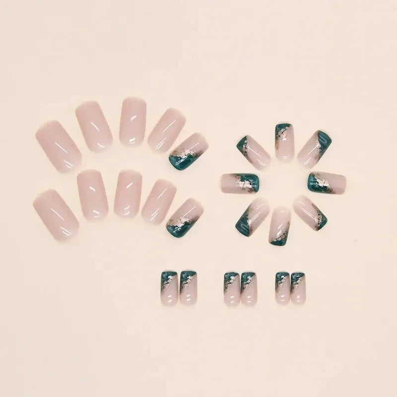 24 PCs Short French Minimalist Smudged Nails