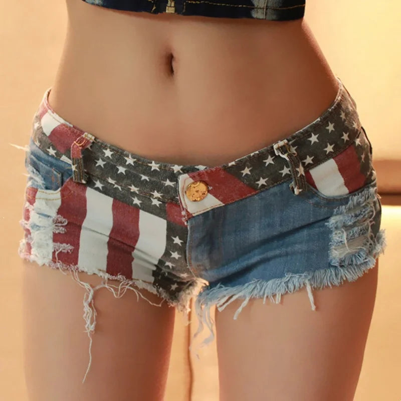 USA Flag Printed Denim Shorts