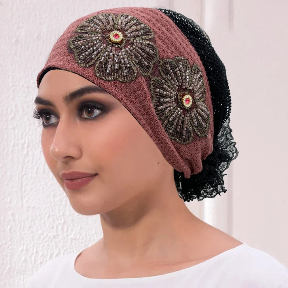 Muslim Under Scarf Hat Cancer Chemo Hats Turbante mujer Embroidery Turban Cap for Women Summer Breathable Head Wraps Bonnet