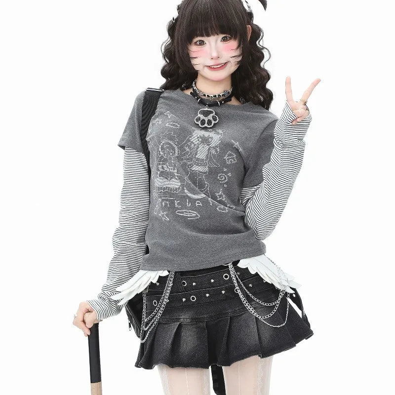 O Neck Fake Two Piece Tee